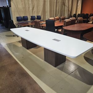 Boat Shape White Laminate Top Walnut Base 48 X 144