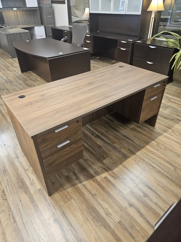 30 X 66 Double File Pedestal Desk Walnut Finish $499.00 New